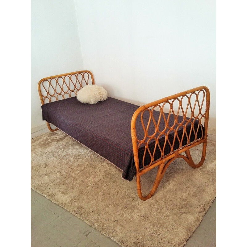 Vintage rattan single bed - 1960s