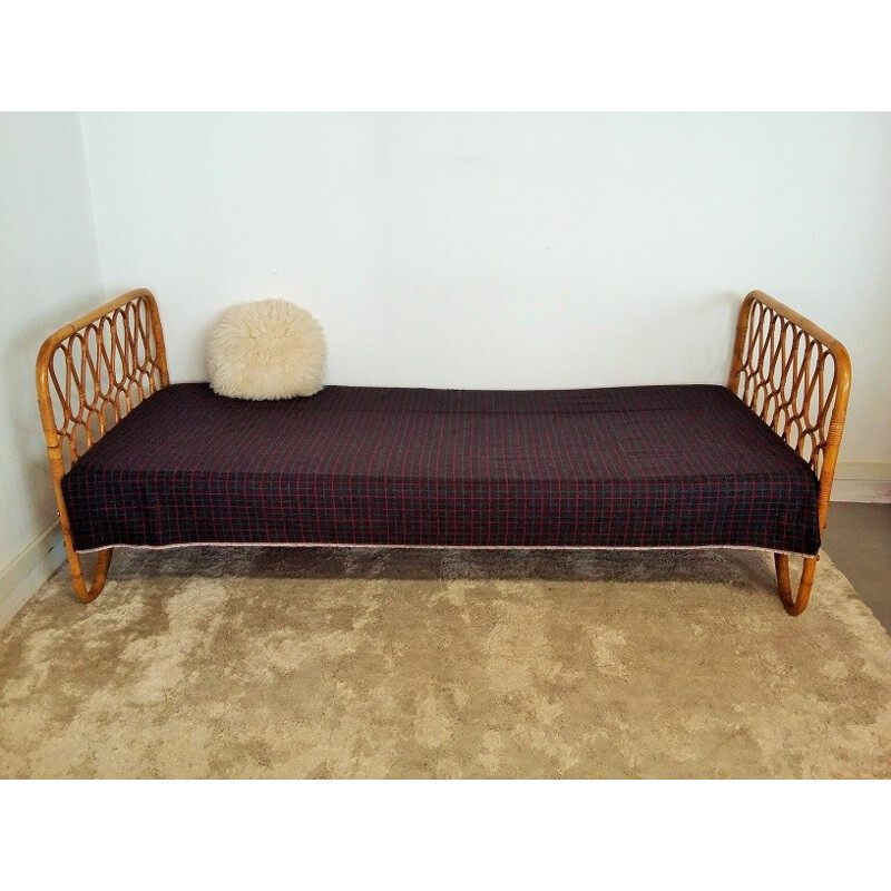 Vintage rattan single bed - 1960s