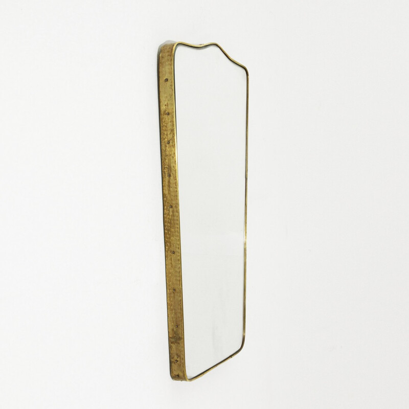 Italian hammered brass edge mirror - 1950s