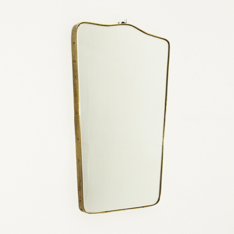 Italian hammered brass edge mirror - 1950s