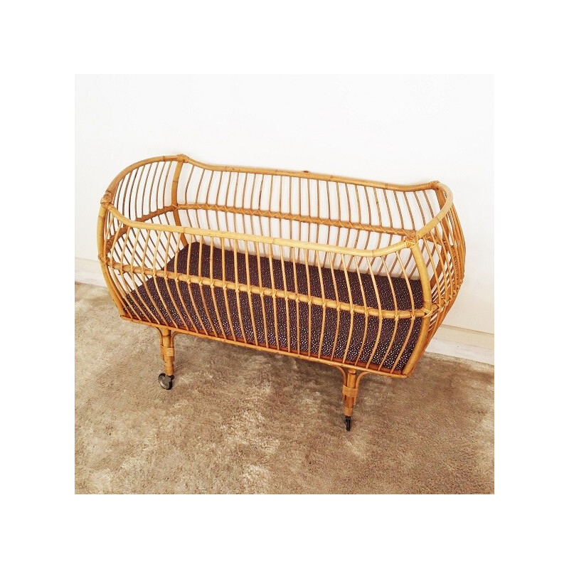 Rattan vintage baby bed - 1960s