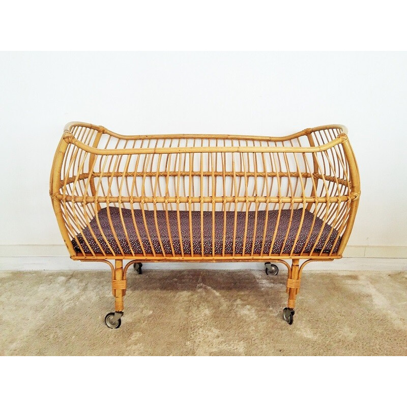 Rattan vintage baby bed - 1960s