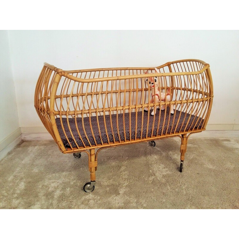 Rattan vintage baby bed - 1960s