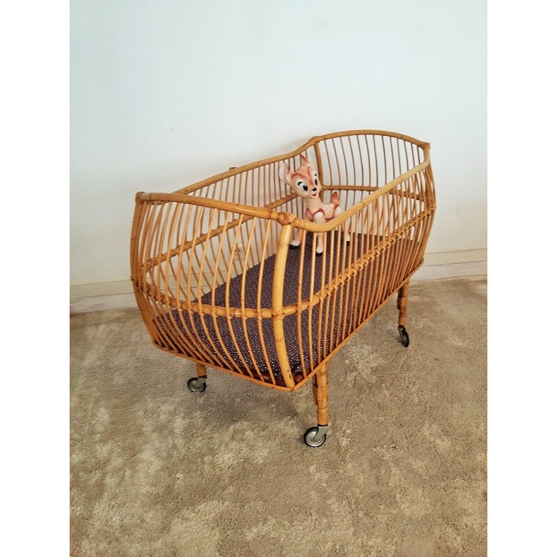 Rattan vintage baby bed - 1960s