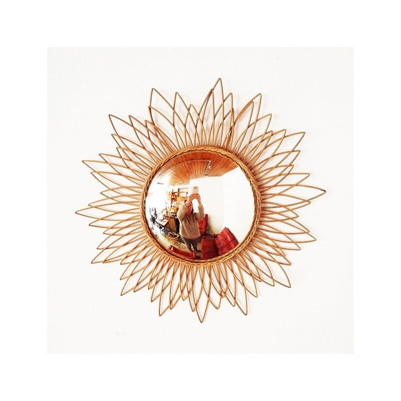 Grand miroir soleil œil de sorcière vintage - 1960