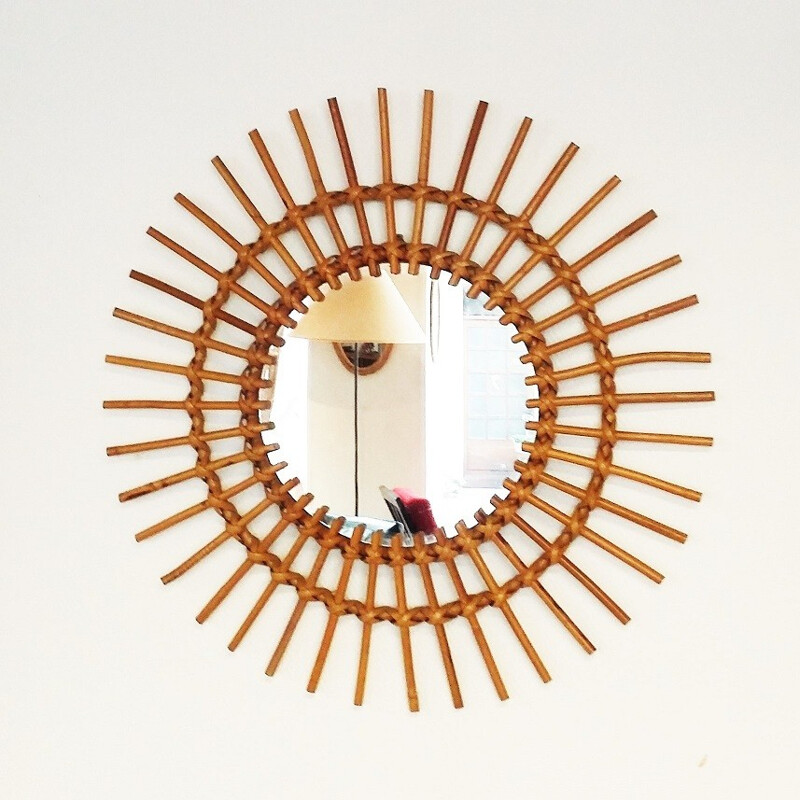 Rattan vintage sun mirror - 1960s