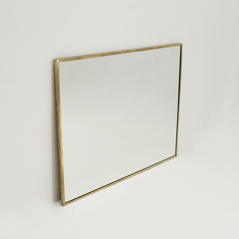 Miroir rectangulaire italien avec cadre en laiton - 1950