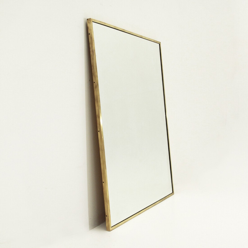 Italian rectangular brass frame mirror - 1950s