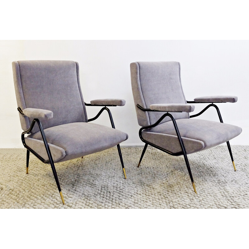 Pair of vintage armchairs with adjustable backrest - 1950s