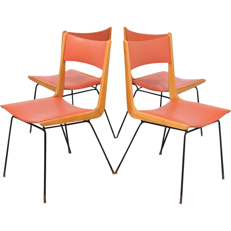 Set of 4 Boomerang chairs by Carlo Ratti, Italy - 1950s