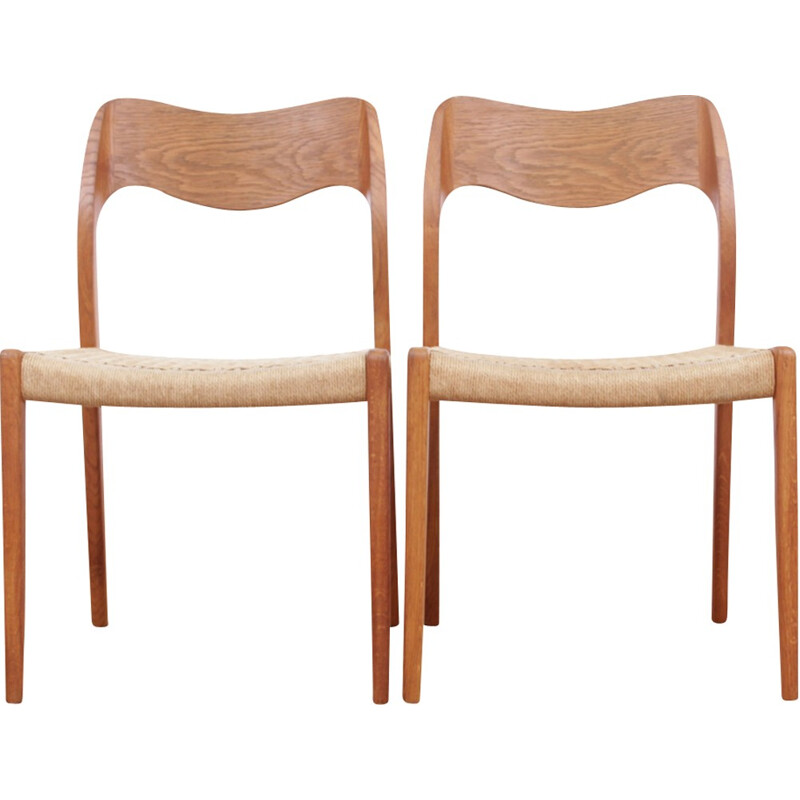 Paire de chaises scandinave en chêne et corde, modèle 71 de Niels 0. Møller - 1970