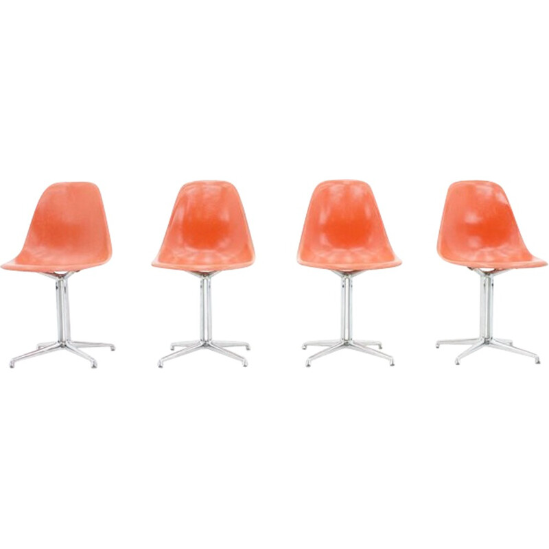 Set of 4 fiberglass side chairs with La Fonda Base by Charles & Ray Eames - 1960s