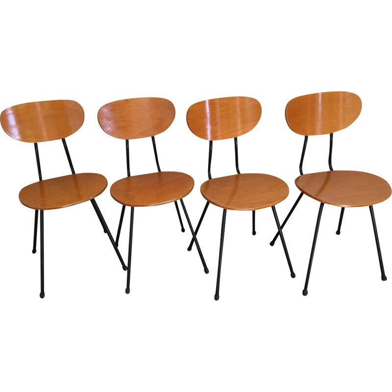 Série de 4 chaises en bois - 1960