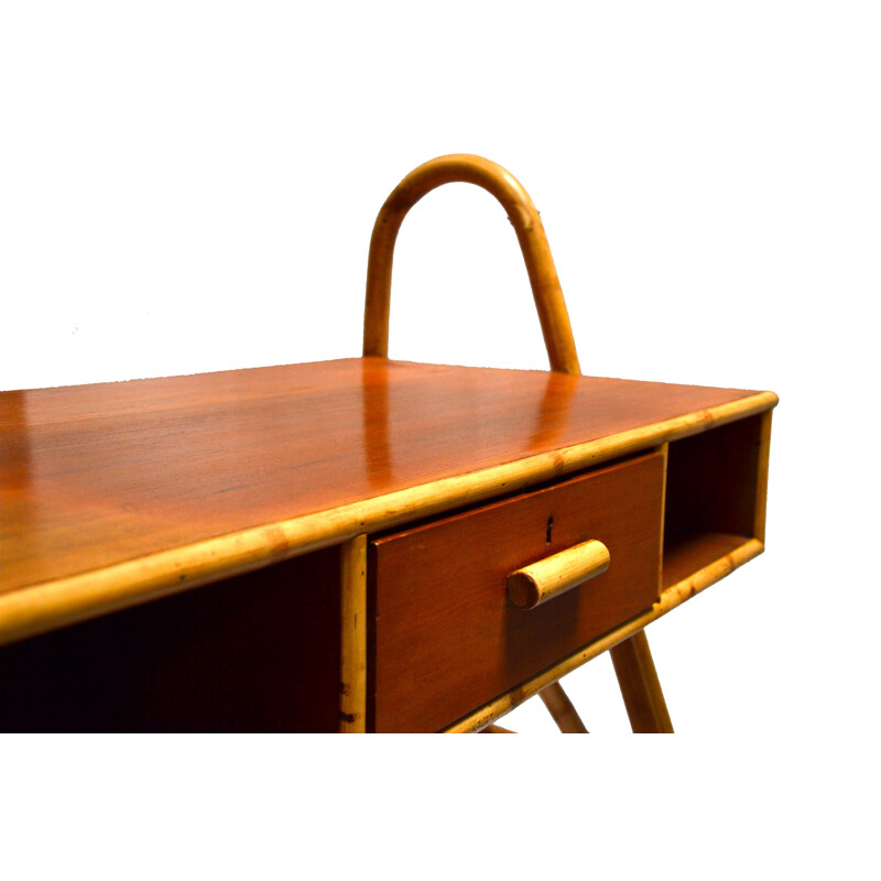 Mid-century Rattan and Teak Desk - 1950s