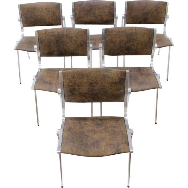 Ensemble de six chaises en aluminium produites par Vaghi - 1960