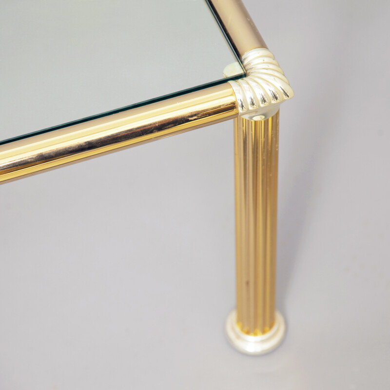 Vintage coffee table with chrome and brass column legs, 1970