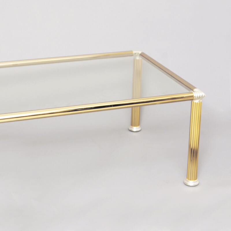 Vintage coffee table with chrome and brass column legs, 1970
