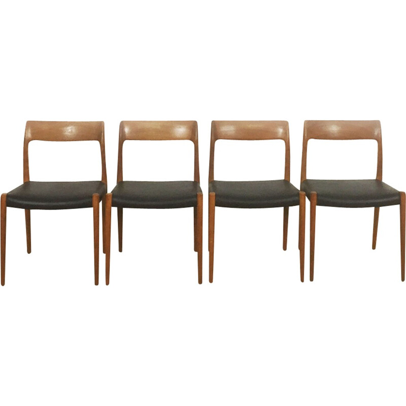 Set of 4 teak chair no. 7 by Nils Moller for Moller Models, Denmark  - 1960s