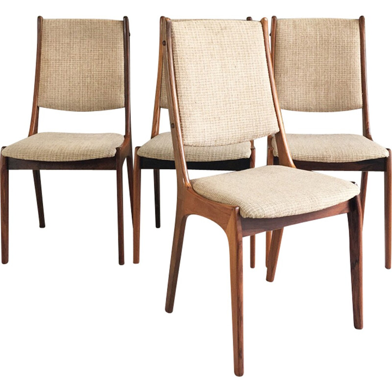 Set of 4 Danish dining chairs in solid rosewood and beige tissu - 1960s