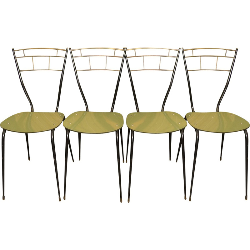 Ensemble de 4 chaises vintage vertes du milieu du siècle avec sièges en stratifié, Italie 1960