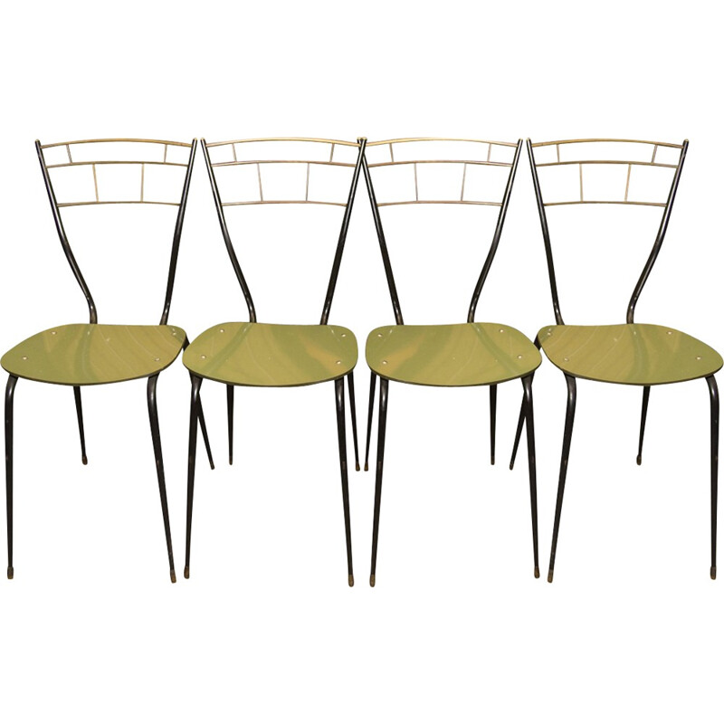 Set of 4 vintage mid-century green chairs with laminate seats, Italy 1960