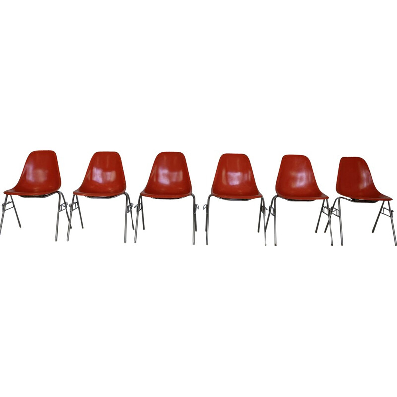 Set of 6 fiberglass shell chairs by Charles and Ray Eames for  Herman Miller - 1960s 