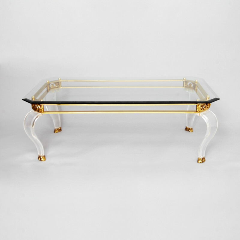 Brass & Curved Lucite Legs Coffee Table - 1960s