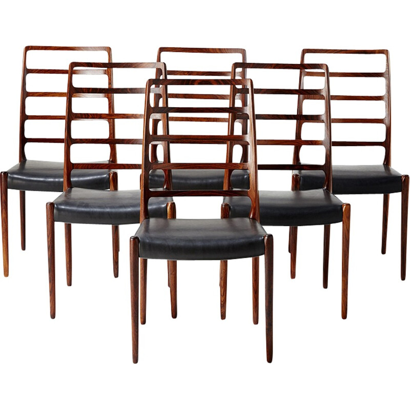 Set of 6 dining chairs, Model 82 by Niels Moller - 1970s