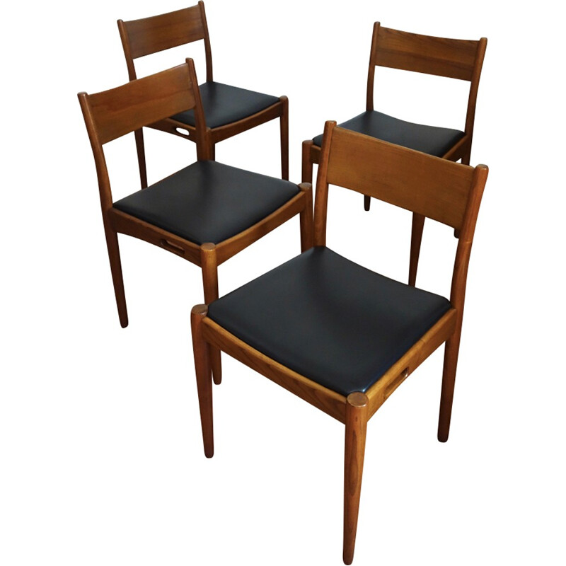 Set of 4 bench and leatherette chairs - 1960s