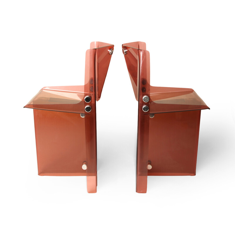 Table et chaises uniques en plexiglas fumé de Michel Ducaroy - 1970