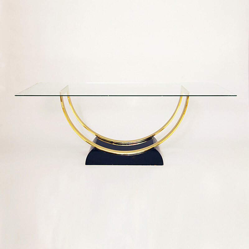 Elegant Black Lacquered And Brass Console Table - 1970s