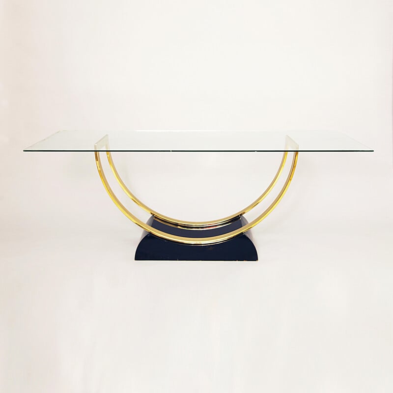 Elegant Black Lacquered And Brass Console Table - 1970s