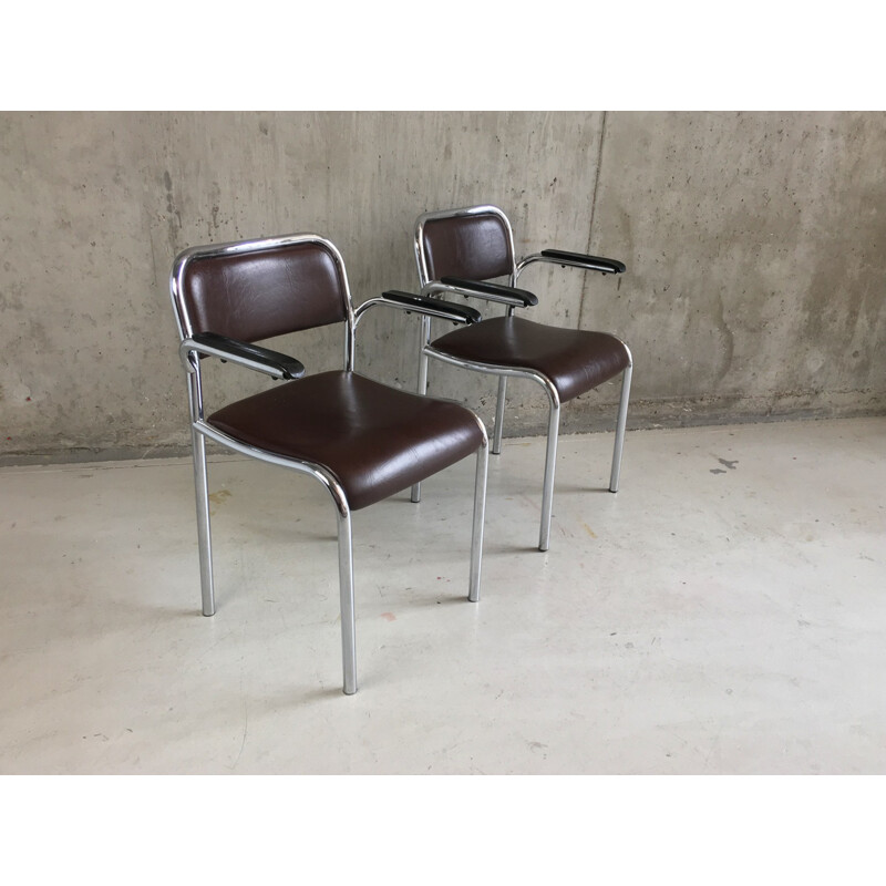 Set of 6 vintage German chrome, vinyl and bakelite armchairs - 1960s