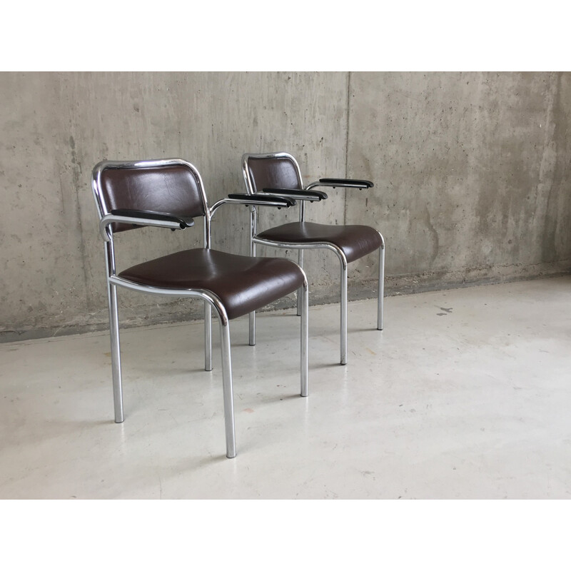 Set of 6 vintage German chrome, vinyl and bakelite armchairs - 1960s