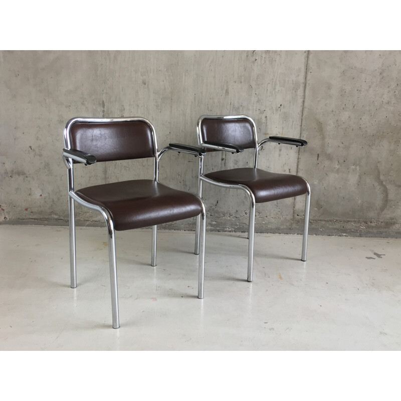 Set of 6 vintage German chrome, vinyl and bakelite armchairs - 1960s