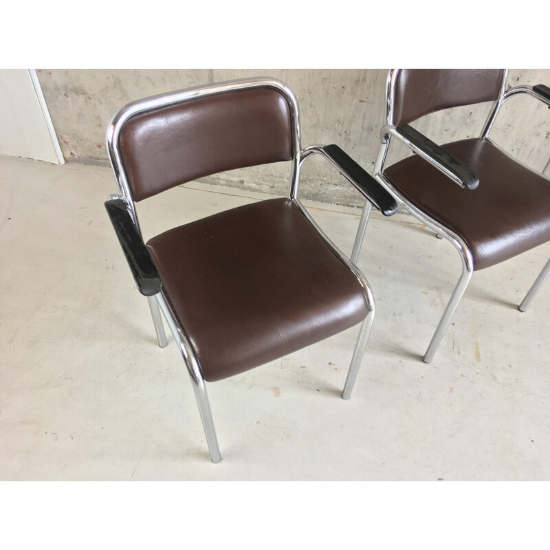 Set of 6 vintage German chrome, vinyl and bakelite armchairs - 1960s