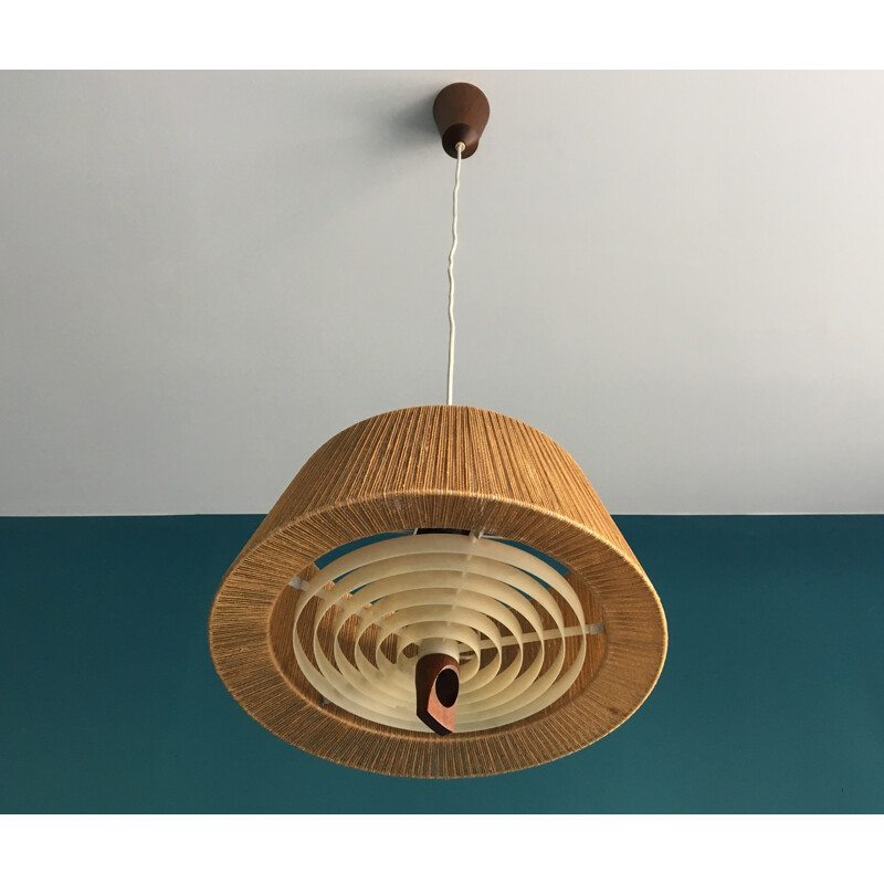 Vintage Danish pendant light with hemp string shade - 1960s