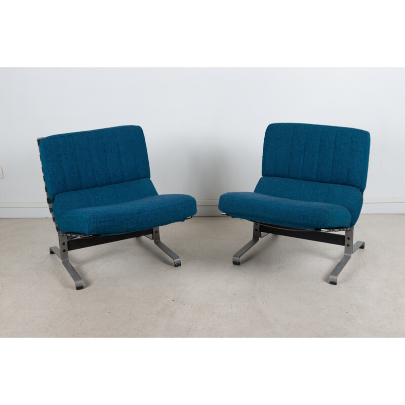 Pair of low chair by Etienne Fermigier, Ed meuble et Fonction - 1970s
