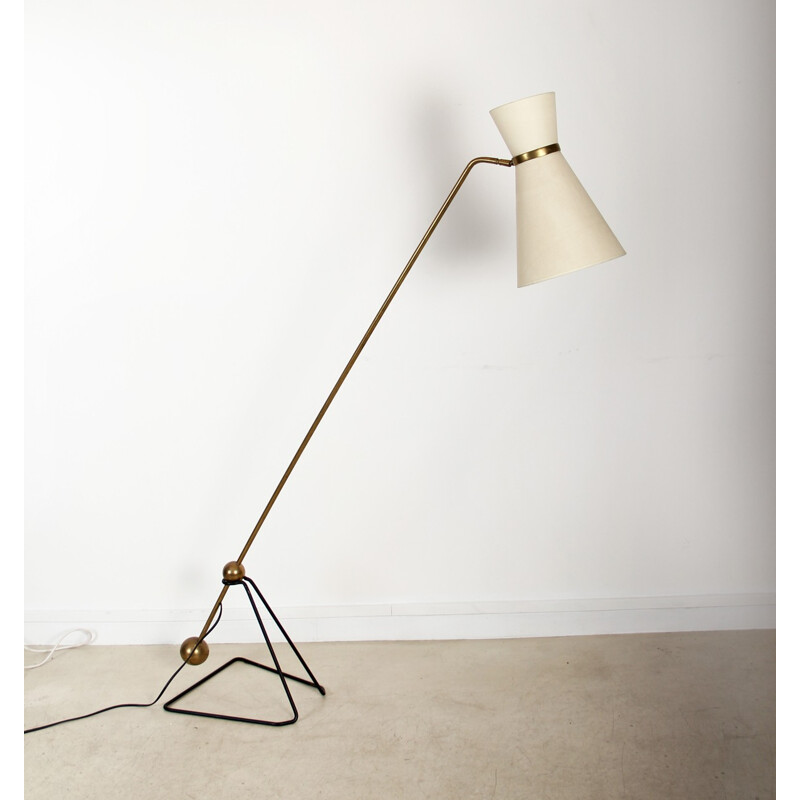 Vintage french floor lamp in black laquered metal - 1950s