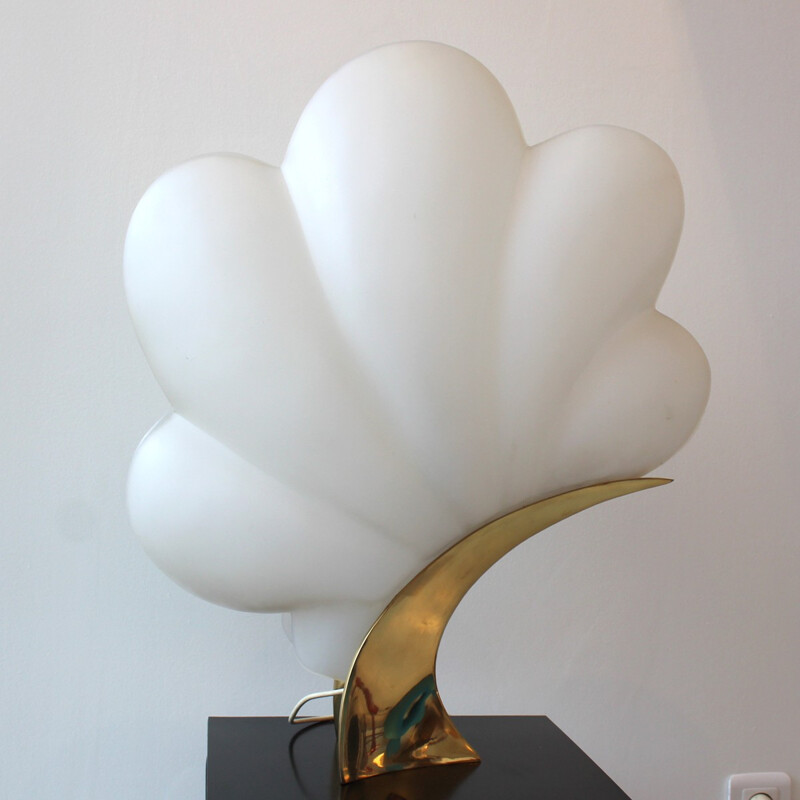 Lampe vintage blanche en bronze - 1970