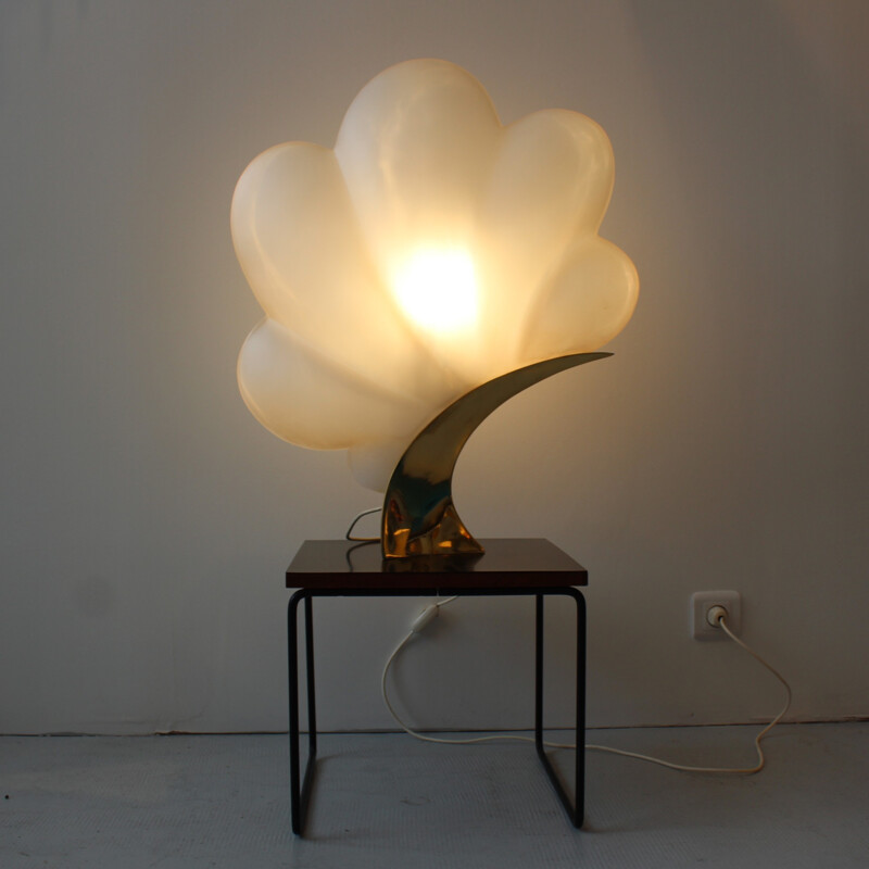 Lampe vintage blanche en bronze - 1970