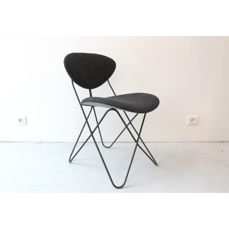 Vintage black chair in steel by Airborne - 1950s