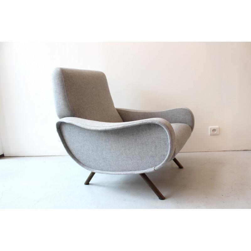 Pair of vintage armchairs in grey fabric by Marco Zanuso - 1950s