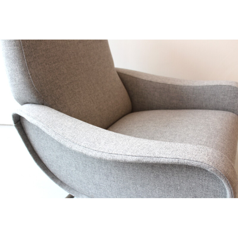 Pair of vintage armchairs in grey fabric by Marco Zanuso - 1950s