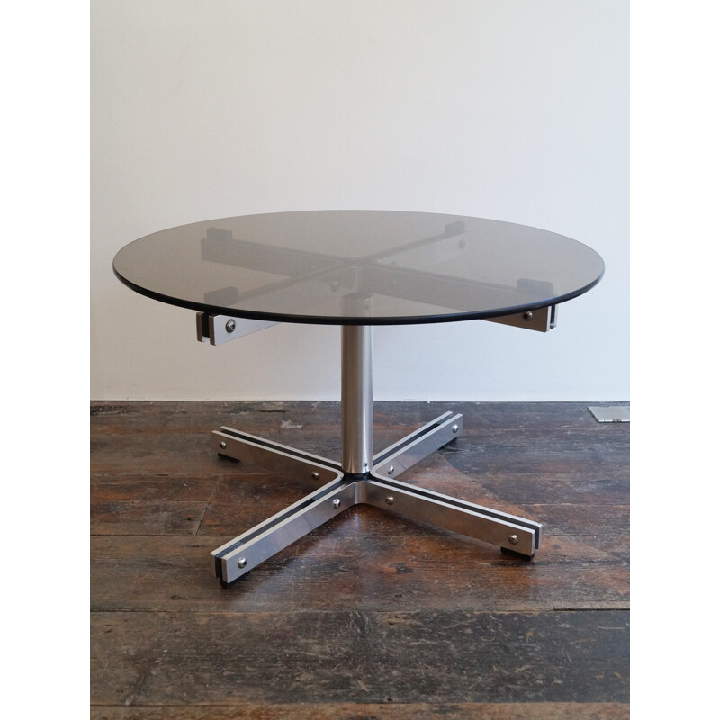 Vintage coffee table in steel and glass by William Plunkett - 1970s