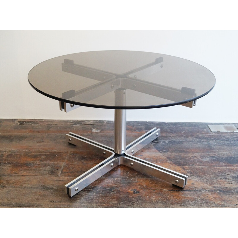 Vintage coffee table in steel and glass by William Plunkett - 1970s