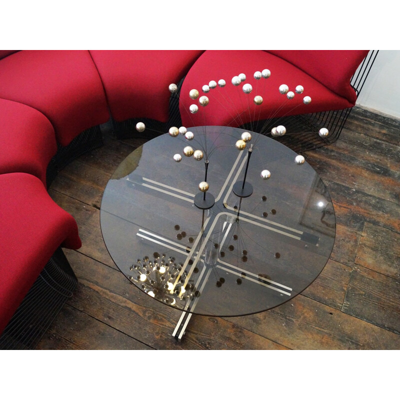Vintage coffee table in steel and glass by William Plunkett - 1970s