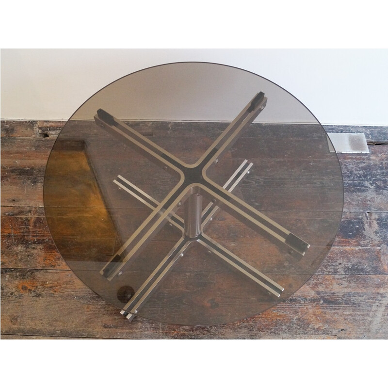 Table basse vintage en acier et en verre de William Plunkett - 1970