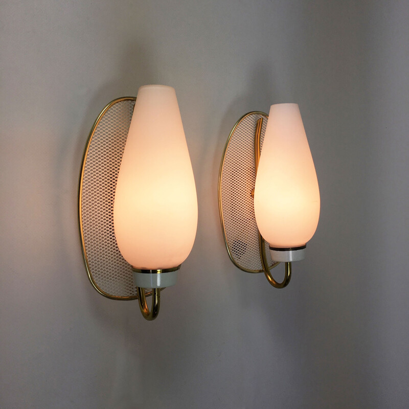 Pair of white vintage wall lamps - 1960s