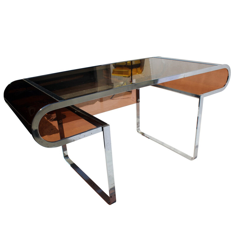 Vintage desk and its armchair in plexiglass - 1970s